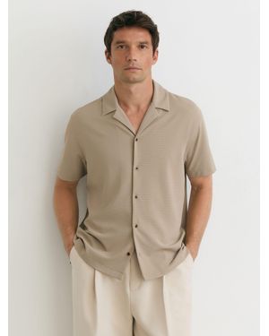 Reiss Stretch Textured Cuban-Collar Shirt - Natural