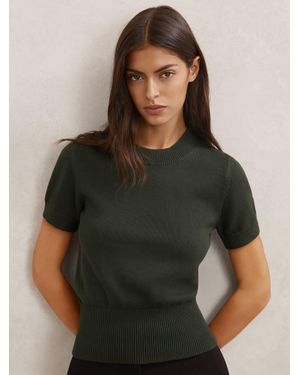 Reiss Cotton And Wool Crew-Neck Top - Green