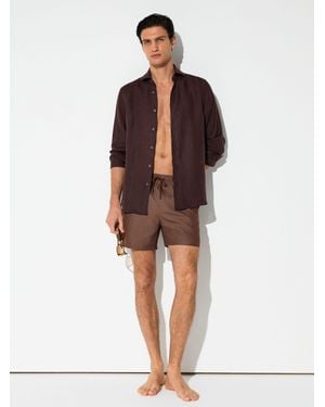 Reiss Orient - Dark Brown Geometric-print Drawstring Swim Shorts, Xs