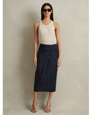 Reiss Cotton Blend Wrap Front Midi Skirt - Natural