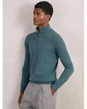 Reiss Blackhall - Orion Blue Merino Wool Half Zip Jumper, S