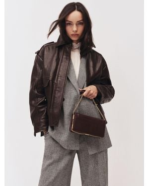 Reiss Peyton Oversized Leather Jacket - Brown