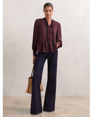 Reiss Lace-Embroidered Tie-Neck Shirt