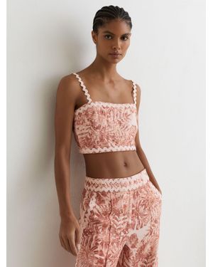 Reiss Linen Wave-Trim Printed Cami Top - Multicolour