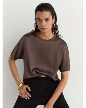 Reiss Silk Short-Sleeve Top - Brown