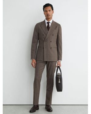 Reiss Wool-Blend Check Classic-Fit Suit Trousers - Grey