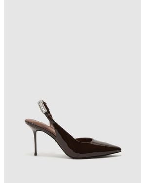 Reiss Patent Leather Crystal-Slingback Court Shoes - White