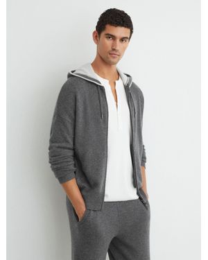 Reiss Cashmere-Blend Contrast-Hood Zipped Hoodie - Grey