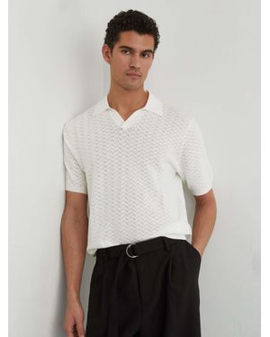 Reiss Textured-Knit Open-Collar Polo Shirt - White