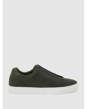 Reiss Emil - Pine Green Suede Slip-on Elasticated Trainers, Us 11 (uk 10)