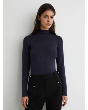ATELIER Silk-Blend Mock-Neck Top - Blue