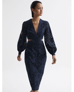 Reiss Zena - Navy Lace Cut-out Midi Dress, Us 2 - Blue