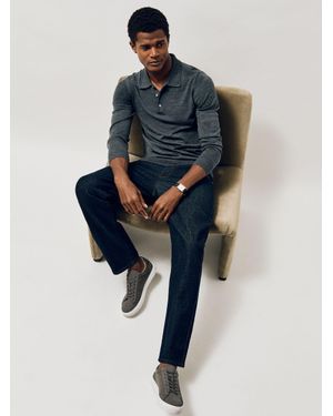 Reiss Nubuck - Grey Finley Nubuck Nubuck Leather Lace-up Trainers, Us 11 (uk 10) - Blue