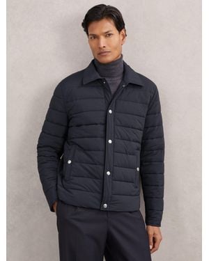 Reiss Harrison - Navy Quilted Hybrid Press-stud Jacket, Xxl - Blue