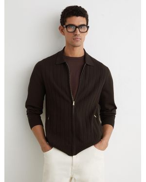 Reiss Wide-Rib Zip-Through Cardigan - Black