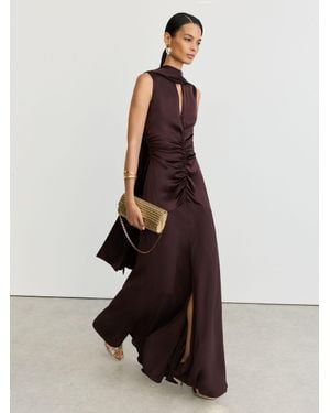 Reiss Cape-Detail Satin-Mix Ruched Maxi Dress - Multicolour