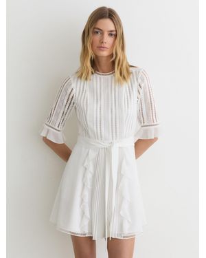 Reiss Armina - Ivory Lace-detail Belted Mini Dress, Us 8 - White