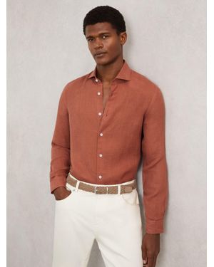 Reiss Linen Cutaway-Collar Shirt - Red