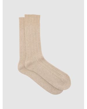 Reiss Wool-Blend Ribbed Socks With Cashmere, S & M - White