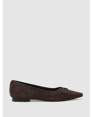 Reiss Suede Pointed-Toe Ballerina Shoes - White