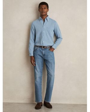 Reiss Minoa - Washed Blue Cotton-piqué Button-down Chambray Shirt, Xl