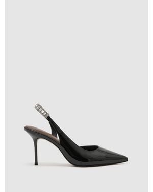 Reiss Patent Leather Crystal-Slingback Court Shoes - Black