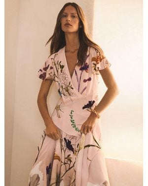Reiss Printed Handkerchief-Hem Dress - Natural