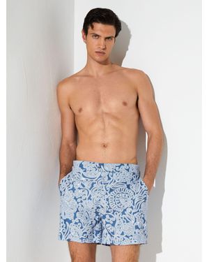 Reiss Fallow - Airforce Blue Paisley-print Side-adjuster Swim Shorts, S