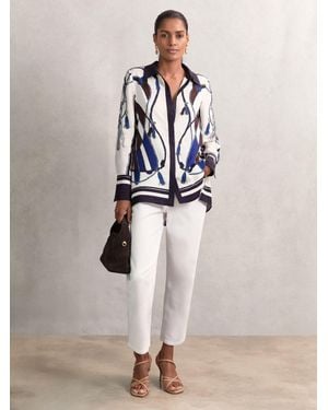 Reiss Scarf Print Colourblock Shirt - Natural