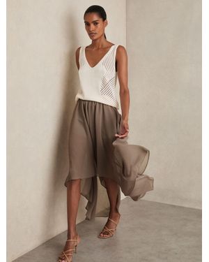 Reiss Lucie - Mink Neutral Sheer-overlay High-low Shorts, Us 14 - Natural