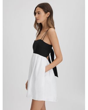 Reiss Linen Colourblock Mini Dress - White