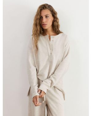 Reiss Cotton-Blend Long-Sleeve Henley Top - Natural