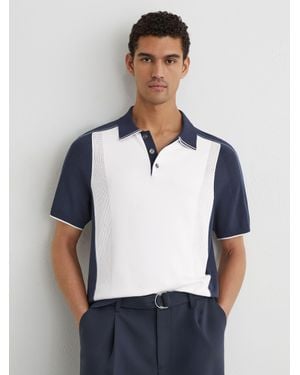 Reiss Airforce Colour-Block Knitted Polo Shirt - White