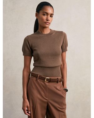 Reiss Cotton And Wool Crew-Neck Top - Brown