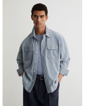 Reiss Delvin - Powder Blue Monogram Embossed Relaxed Suede Jacket, Xxl