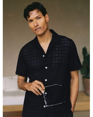 Reiss Belardo - Navy Cotton-blend Crochet Tile-pattern Shirt, M - Black