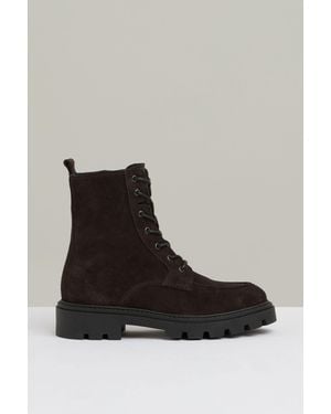 Reiss Ellie Chocolate Leather Lace-Up Boots - Black