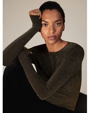 Reiss Metallic-Knit Long-Sleeve Top - Black