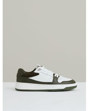 Reiss Khaki & Leather Panelled Trainers - Metallic