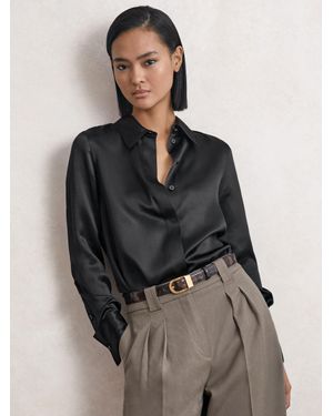 Reiss Silk-Satin Concealed-Placket Shirt - Grey