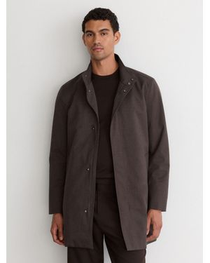 Reiss Flaye - Dark Brown Hybrid Gilet-insert Funnel-neck Overcoat, L
