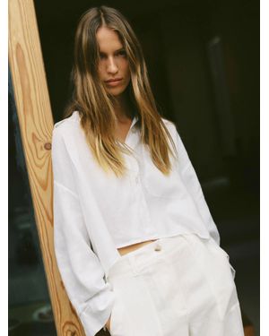 Reiss Linen Oversize Cropped Shirt - White