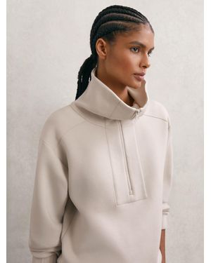 Reiss Laney - Stone Neutral Interlock Half-zip Drawcord Sweatshirt, S - Natural