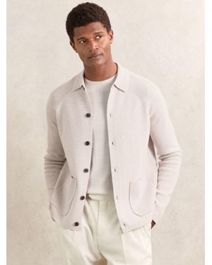 Reiss Button-Through Ribbed-Sleeve Shirt - Natural