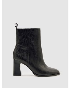 Reiss Leather Block-Heel Ankle Boots - Black