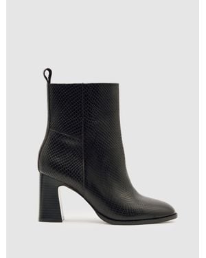 Reiss Leather Block-Heel Ankle Boots - Black