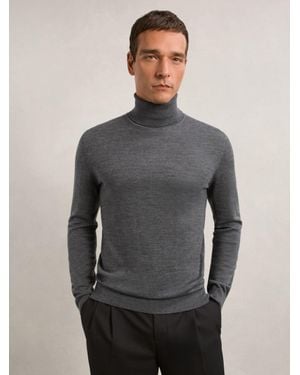 Reiss Derby Marl Slim Fit Merino Wool Roll Neck Jumper - Grey