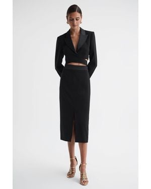 Reiss Quinn - Black Satin Fitted Midi Skirt, Us 4