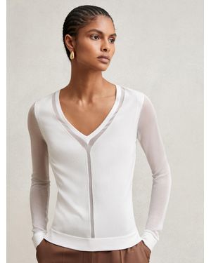 Reiss Sheer-Detail V-Neck Top - White