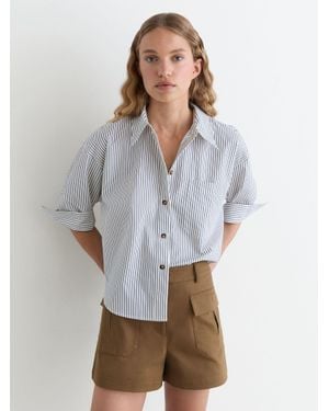 Reiss Britt - Taupe Neutral Cotton Twill Flap-pocket Shorts With Stretch, Us 4 - White